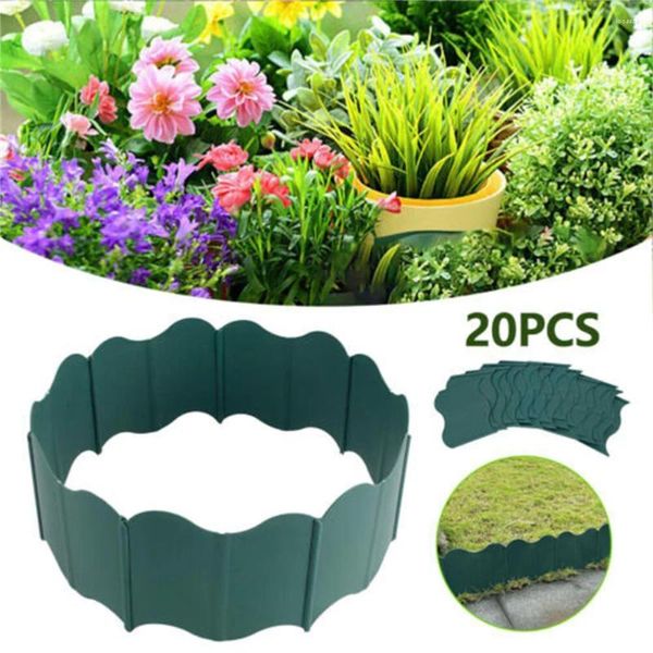 Gartendekorationen, 2 Stück, grüne Zauneinfassung, Kopfsteinpflaster-Effekt, DIY-Kunststoff-Rasenpflanzenbegrenzung, dekorative Erdungszäune