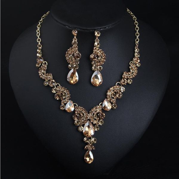 Цепи супер блестящие хрустальные драгоценные ожерелье и серьговые наборы