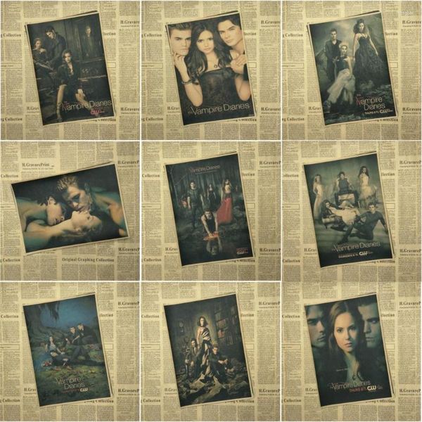 Adesivi murali The Vampire Diaries Vintage Retro Matte Kraft Paper Antique Poster Sticker Home Decora