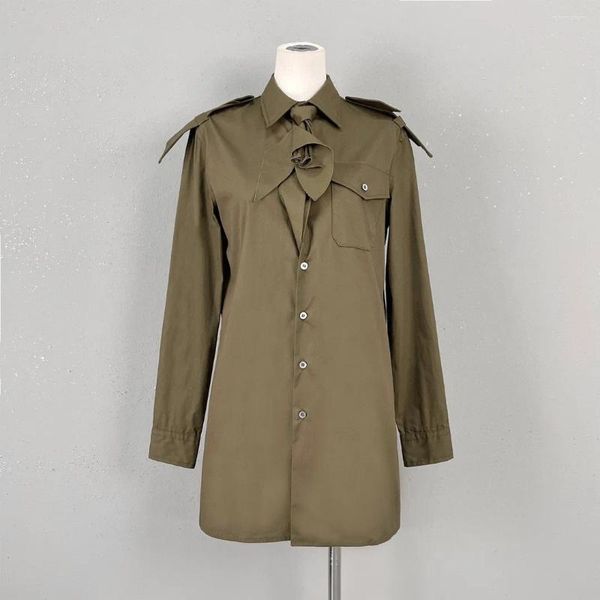 Blusas femininas 2023 outono casual mulheres de alta qualidade algodão exército camisa verde blusa para feminino ddxgz2 9.22