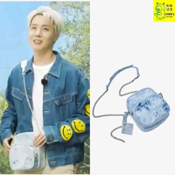 Einkaufstaschen JHOPE Tie Dye Kpop Concert Same Style Rucksack Casual Korean Fashion Bag Streetstyle V Blue Sky Denim Print