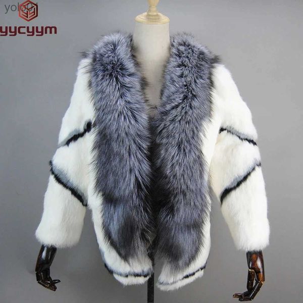 Frauen Pelz Faux Pelz 2023 Heißer Verkauf Winter frauen Echte Echte Natürliche Kaninchen Pelzmantel Mit Pelz Kragen Mädchen mode Pelz Jacke OutwearL231109