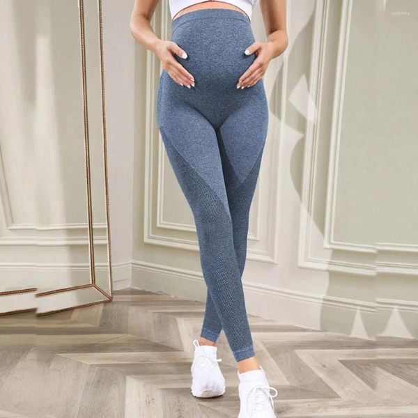 Leggings femininas maternidades calças de yoga exercício cintura alta gravidez roupas magras com suporte de barriga de malha