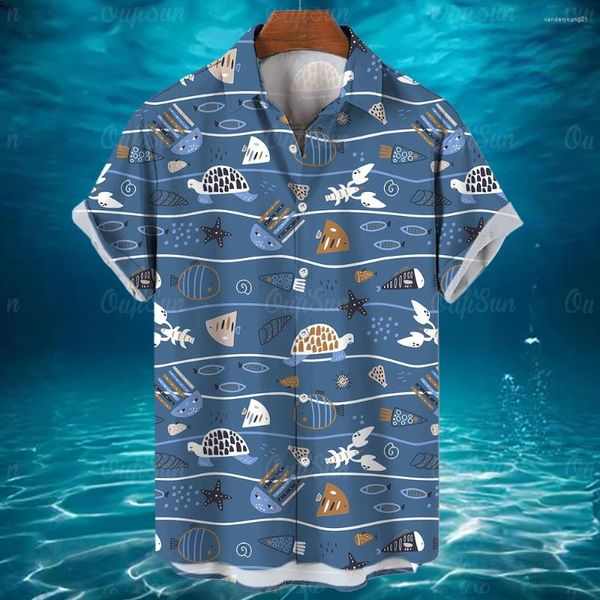 Camisas casuais masculinas 2023 animal de manga curta moda oceano 3d impressão havaiana camisa oversized roupas tops para homens