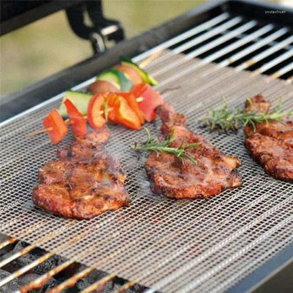 Strumenti Tappetino in rete per barbecue antiaderente, riutilizzabile, resistente alle alte temperature, forniture da campeggio per picnic all'aperto