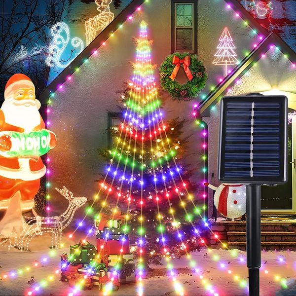 Weihnachtsdekorationen 180 LED Stern Wasserfall Lichter Solar Outdoor Camping Licht Lichterketten für Fenster Vorhang Ornamen Weihnachtsbaum Party 231109