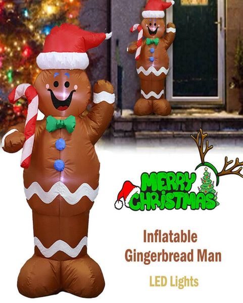 Decorações para festas de fim de ano 5ft Natal inflável Santa Gingerbread Snow Man Keep Candy Stick Decor para interior e exterior DIY Decora3335914