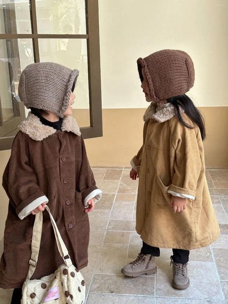 Giacche Bambini Cappotto di velluto a coste Ragazze di media lunghezza più spessore in pile 2023 Autunno e inverno Boy Trench Baby