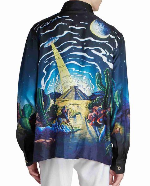 Casablanca Designer Shirt 23ss Science Fiction Night Scenery das weiße Twill-Seiden-Langarm-Shirt für Damen und Herren Casablanc