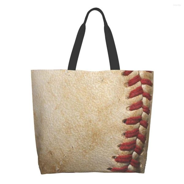 Sacos de compras femininos bolsa de ombro vintage beisebol esporte bolsa de supermercado de grande capacidade para senhoras