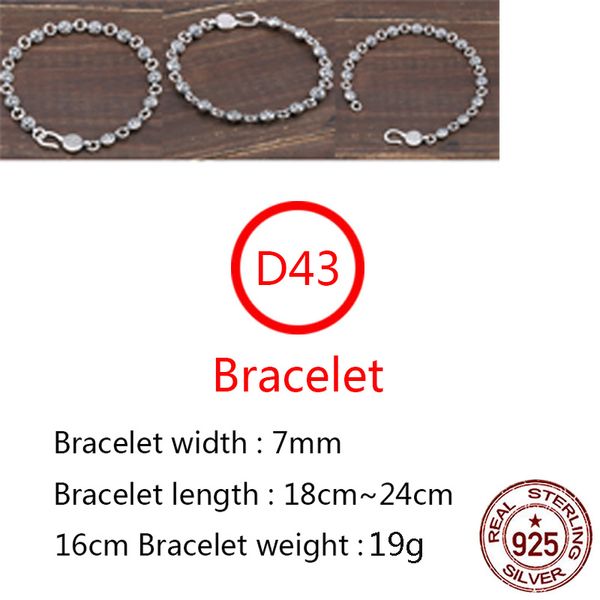 D43 S925 Bracciale in argento sterling stile punk hip-hop personalizzato gioielli classici sfera croce fiore lettera forma regalo per gli amanti