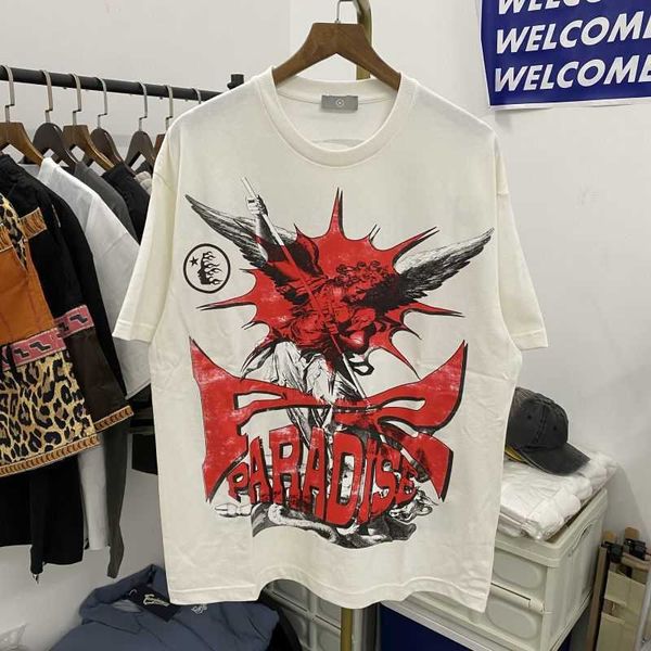 Europäische und amerikanische High Street Rap Sänger Angel Letter Print Herren Lose Baumwolle Mode Lässig Kurzarm T-Shirt Paar