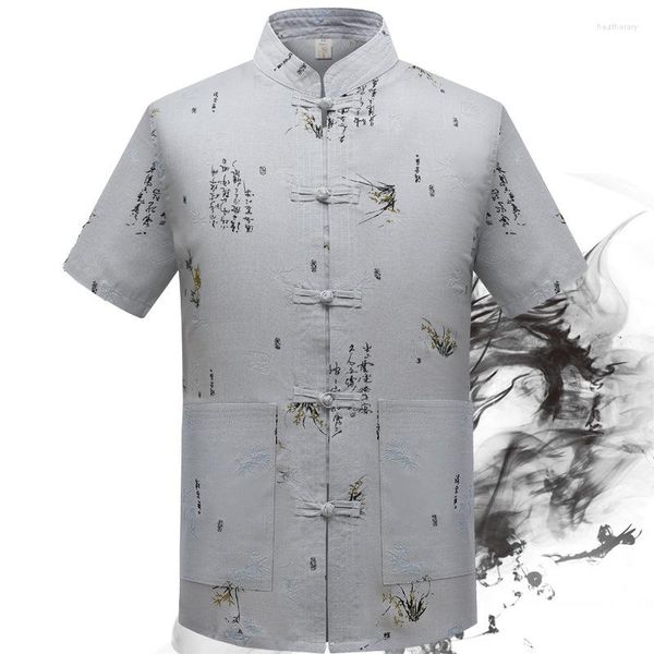 Ethnische Kleidung Chinesisches traditionelles Männer-Hemd-Oberteile männliche Stehkragen-Kleidung Tang-Hemden Mann Hanfu-Bluse Tai Chi Wushu