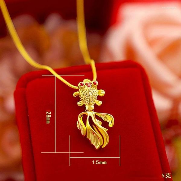 Pingentes puro 18k ouro antigo goldfish pingente para mulheres não desbotam casamento 999 cores na moda encantos jóias colares corrente