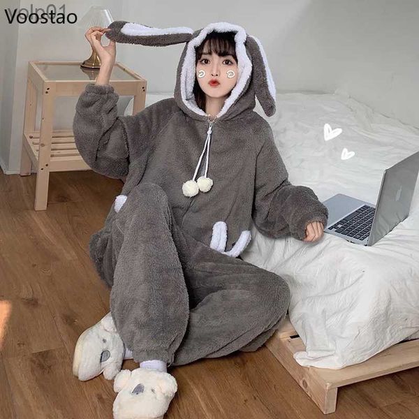 Indumenti da notte da donna Sweet Bunny Onesies con cappuccio Pigiama da donna Pigiama carino invernale Indumenti da notte caldi Kaii Fe Pigiama da notte Tuta HomewearL231109