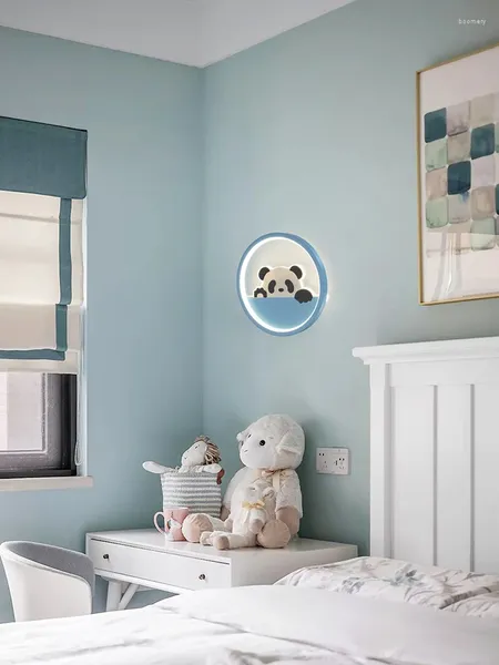 Lampada Da Parete Per Bambini Panda Viene Utilizzata Per Il Soggiorno Sfondo Camera Da Letto Comodino Blu Rosa Nessuna Decorazione Interna Con Telecomando