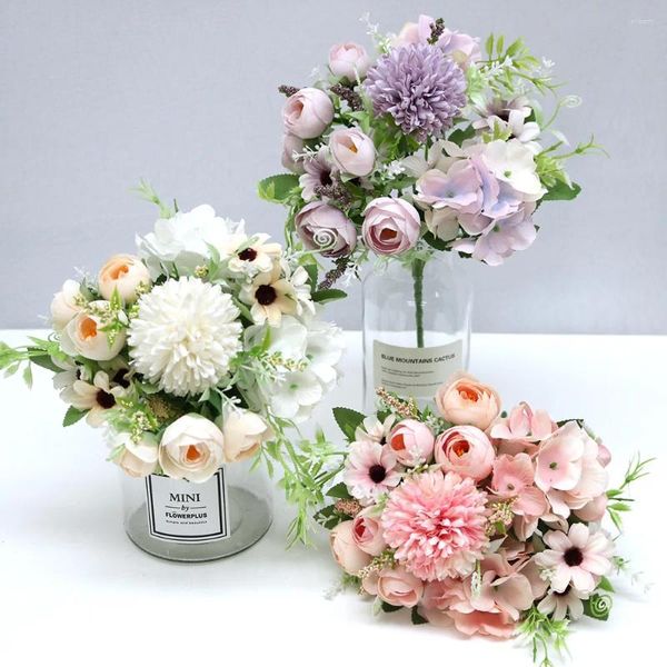 Fleurs décoratives bourgeons de thé colorés boules de broderie fleur accessoire de mariage décoration de la maison Bouquet artificiel salon jardin intérieur cadeau