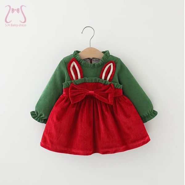 Vestidos da menina nascidos Natal crianças menina vestido doce arco outono crianças roupas manga longa orelhas de coelho criança traje 0 a 3 anos infantil 231109
