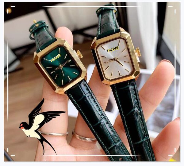 Orologio da donna popolare con quadrante semplice quadrato Orologio a batteria di piccole dimensioni Movimento al quarzo Business Tempo libero Cinturino in pelle nero verde rosso Orologio da polso a tre perni Ragazza Lady Regalo