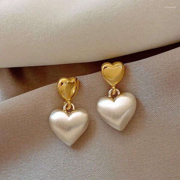 Brincos coreanos joias da moda 14k ouro duas cores galvanizado escovado amor pingente elegante feminino acessórios de trabalho diário