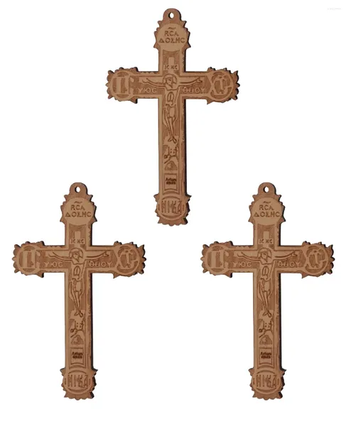 Collane con ciondolo Cottvo3 Pz/lotto Grande Croce di Crocifissione Ortodossa Orientale in Legno per Gioielli Fai da Te Creazione di Parti di Collana Coroncina del Rosario