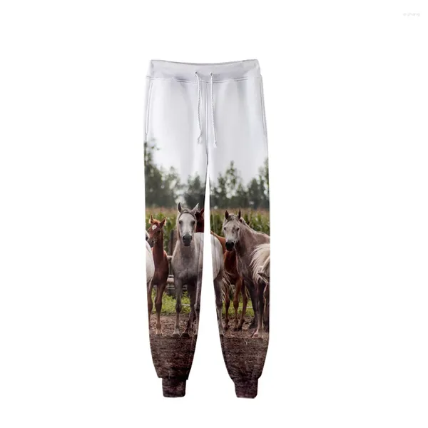 Calças masculinas padrão de cavalo feminino animal design impressão streetwear calças elásticas cintura alta esportes sweatpants