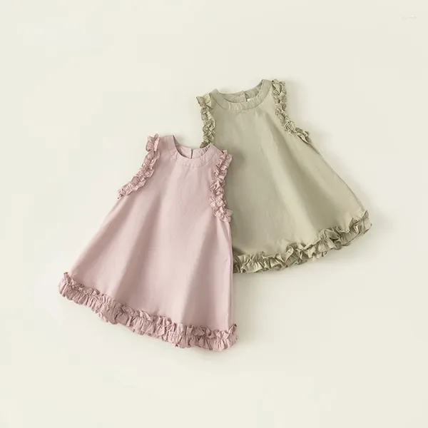 Mädchen Kleider Kinder Kleid 23 Sommer Koreanischen Stil Spitze Weste Rock Baby Süße Für Mädchen