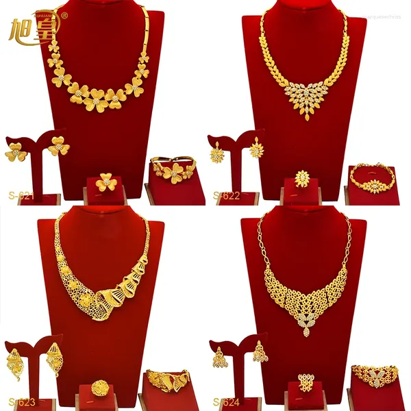 Colar brincos conjunto xuhuang dubai jóias cor de ouro design flor esposa presente africano conjuntos de jóias de luxo para mulheres etíopes casamento