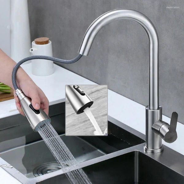 Küchenarmaturen, Edelstahl-Wasserhahn, 2-Loch-Ausziehdüse, Waschbecken-Sprinkler, Dual-Einzelgriff, 360 drehbar, zum Waschen von Gemüse und Obst