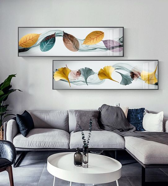 Abstract Groen Oranje Geel Veer Canvas Kunst Moderne Muur Foto's voor Woonkamer Gangpad Nordic Ginkgo Biloba Posters Prints1698810