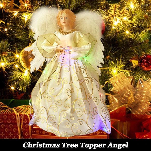 Decorazioni natalizie Bambole angelo bianco Stella LED pendente luminoso Topper per albero Delicato statua superiore Ornamenti annuali Forniture per festival