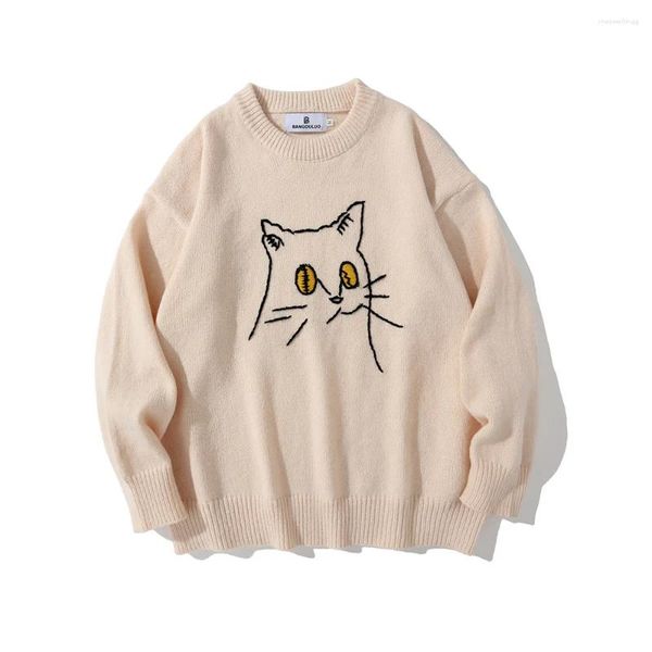 Männer Pullover Hip Hop Mode Pullover Pullover Männer Kätzchen Gestrickte Kunst Harajuku Männlichen Streetwear Tops Casual