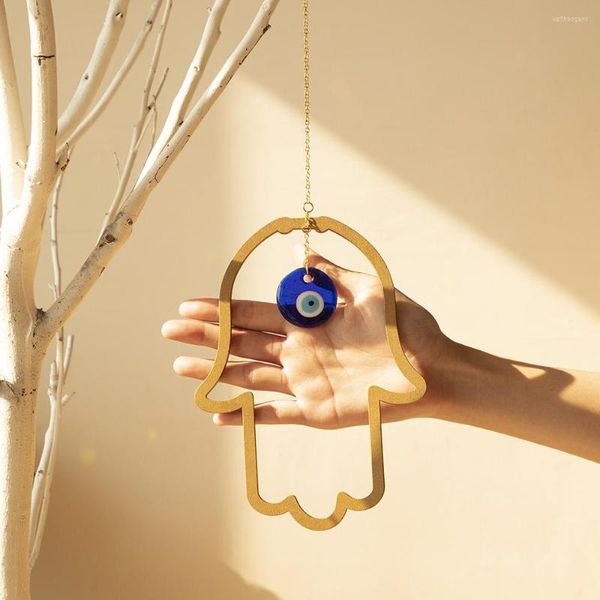 Dekorative Figuren Holz Hamsa Hand Evil Eye Wandbehang Ornament Türkisch Blau Amulett Schutz Viel Glück Zimmer Home Blessing Decor Geschenk