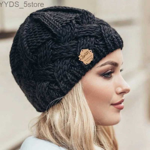 Gorro/bonés de caveira gorros de malha sólida bonés para mulheres quente cashmere lã crânios gorros femininos grossos chapéus de malha outono inverno quente boné yq231108