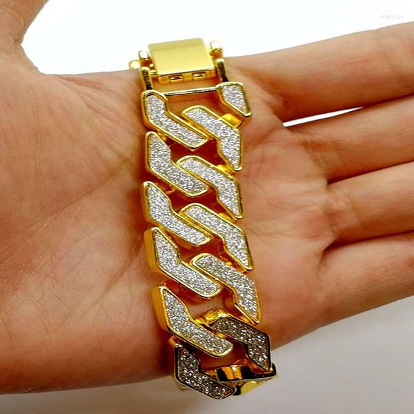 Pulseira de pulseira de areia Bracelets Chain Link Link Iced Out Hip Hop Gold Silver Color pesado Pulseira de Bling de 16 mm para homens para homens 8.6 