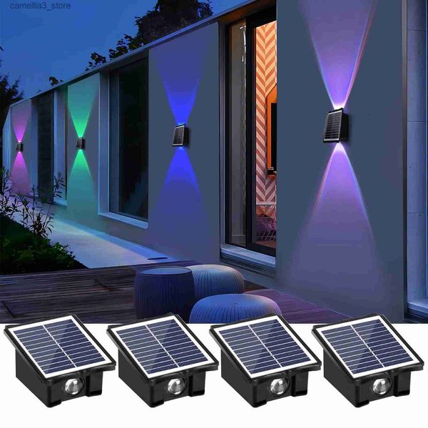 Luzes de parede solares Lâmpada de parede solar Luz quente ao ar livre À prova d'água para cima e para baixo Iluminação luminosa Varanda Quintal Luzes de decoração de jardim Parede externa Q231109