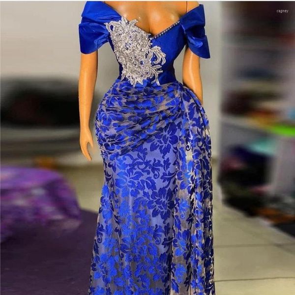 Платье для вечеринок винтажное кружево aso ebi Prom Plus размер Нигерии Африканское формальное вечернее платье Royal Blue Off The Alwer Long Howns