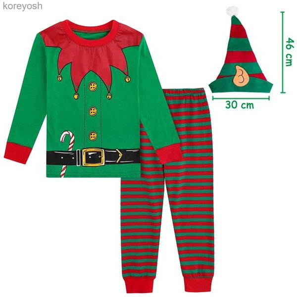 Pyjamas Weihnachten Pyjamas Kinder Jungen Mädchen Elf Weihnachtsmann Nachtwäsche Kleinkind Weihnachten mit Hut Nachtwäsche Neujahr Geschenk Kleidung 2-14 Jahre PjsL231109