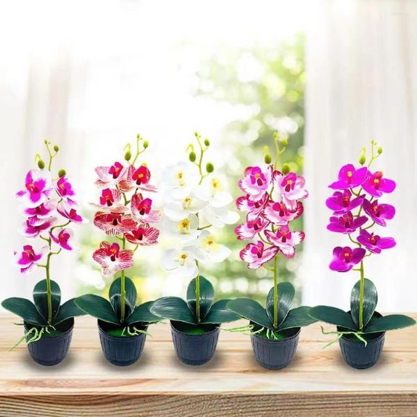 Flores decorativas lindas de plástico que não desbotam, ecológicas, embelezadoras de peitoril de janela, simulação de bonsai, vasos falsos de aparência natural