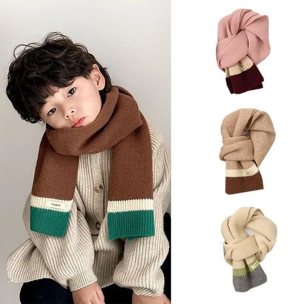 Sciarpe Avvolge Sciarpa lavorata a maglia per bambini Ragazze Patchwork Autunno Inverno Bambino Scaldacollo Fazzoletto da collo Morbido antivento Scialle vintage per bambini 231108