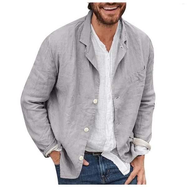 Abiti da uomo Camicetta casual Camicia di lino in cotone Colletto del vestito di colore solido Magliette maschili a maniche lunghe Streetwear Camisas Chemise Homme