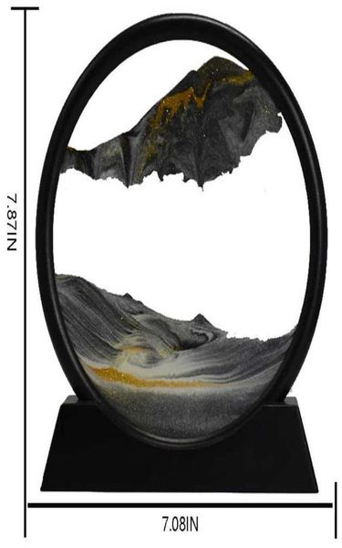 Bewegliches Sand-Kunstbild, rundes Glas, 3D-Tiefsee-Sandlandschaft in bewegter Darstellung, fließender Sand, Rahmen 17,8 cm (7 Zoll) Q05255467627