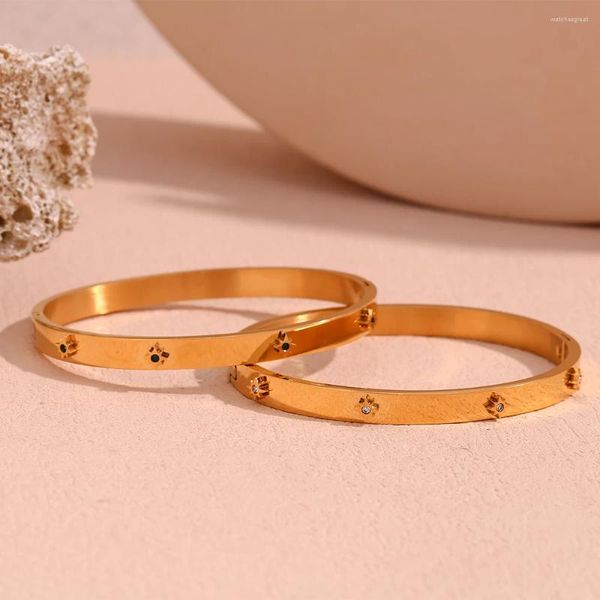 Pulseira octogonal estrela zircão fecho pulseira 18k banhado a ouro pulseiras joias à prova d'água aço inoxidável para mulheres