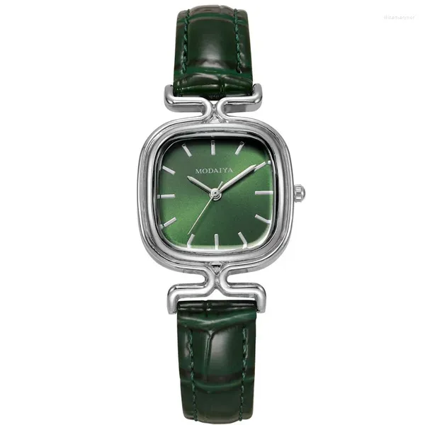 Relógios de pulso relógio feminino reloj para mujer pu cinto verde pequeno quadrado luxo impermeável versátil menina estudante relógio festa presente relojes