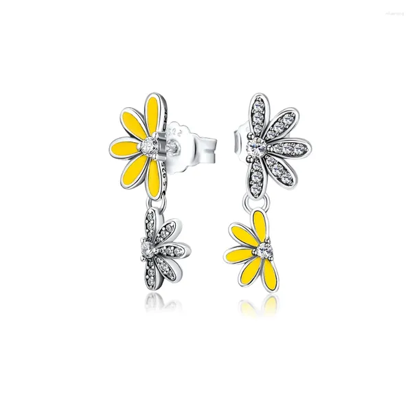 Orecchini pendenti Margherita scintillante con gioielli in argento sterling 925 con smalto giallo