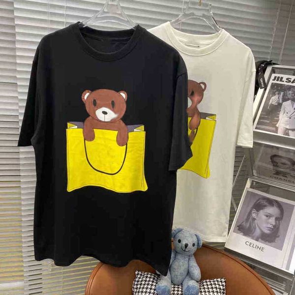 orso borsa FF fendyity super Designer moda cotone classico fuoco T-shirt uomo e donna stampata T-shirt ampia top corto sve