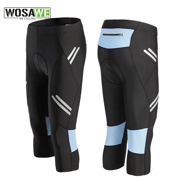 Pantaloni da ciclismo WOSAWE Pantaloni corti da ciclismo riflettenti da uomo Calzamaglia da mountain bike al polpaccio Pantaloncini da bicicletta da spinning imbottiti in gel 3D 231109