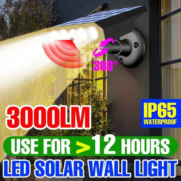 Luzes de parede solares LED lâmpada solar luz de jardim IP65 à prova d'água LED refletor externo para iluminação externa com sensor de movimento projetor lâmpada de rua Q231109