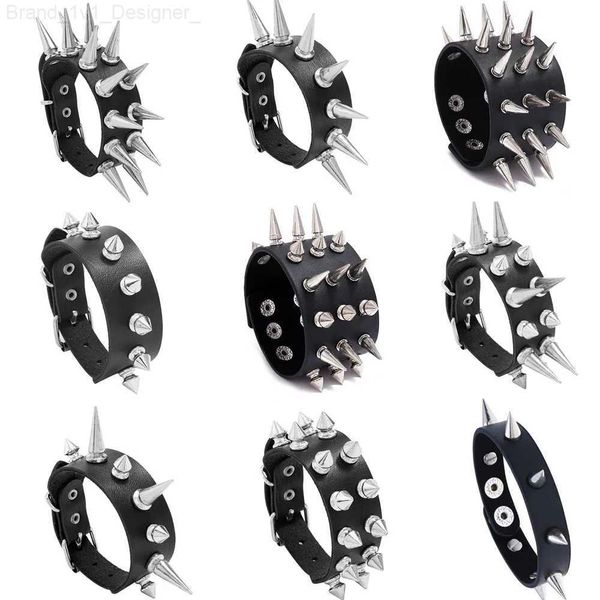 Charm Armbänder DIEZI Persönlichkeit Hip Hop Männer Spiked Rock Armband Armreif Frauen Vintage Punk Cosplay Schwarz PU Leder Wrap Armband Neue schmuckL23119