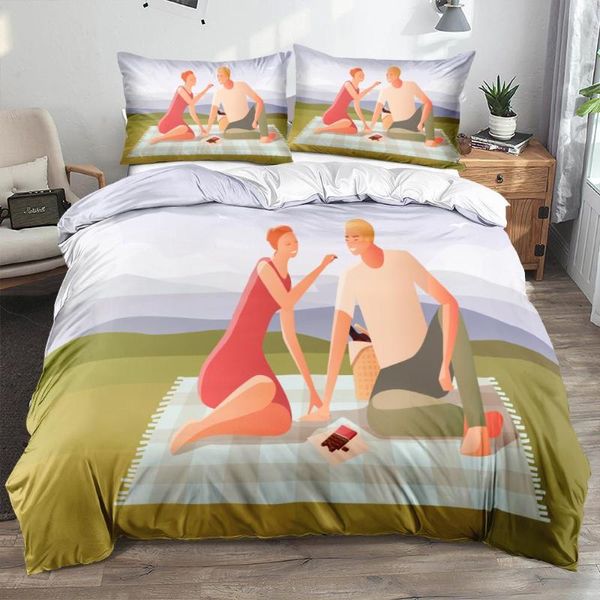 Conjuntos de roupas de cama 3D Digital Talking Lovers Set Duvet Duvet Capas de colcha de casal de casal Full Double King Size 140x210cm Design de moda de cama de cama